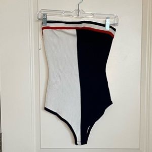 Navy blue & white Strapless Bodysuit